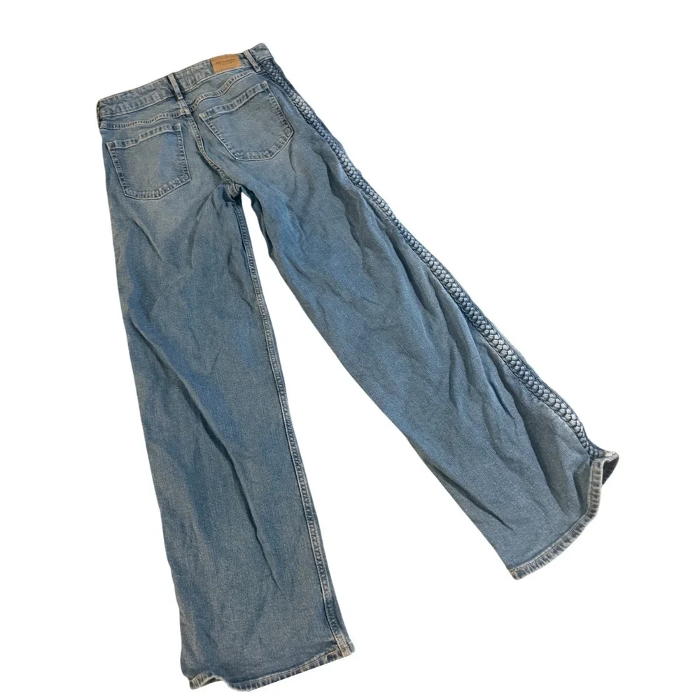 Abercrombie Kids Girls High Rise Wide Leg Jeans Braided Side Trim Blue Sz 15/16